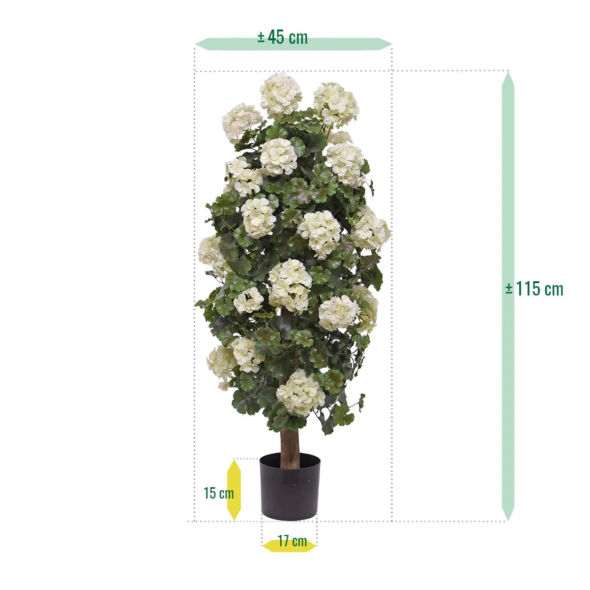 Kunstmatige geraniumzuilplant 120 cm UV-crèmewit