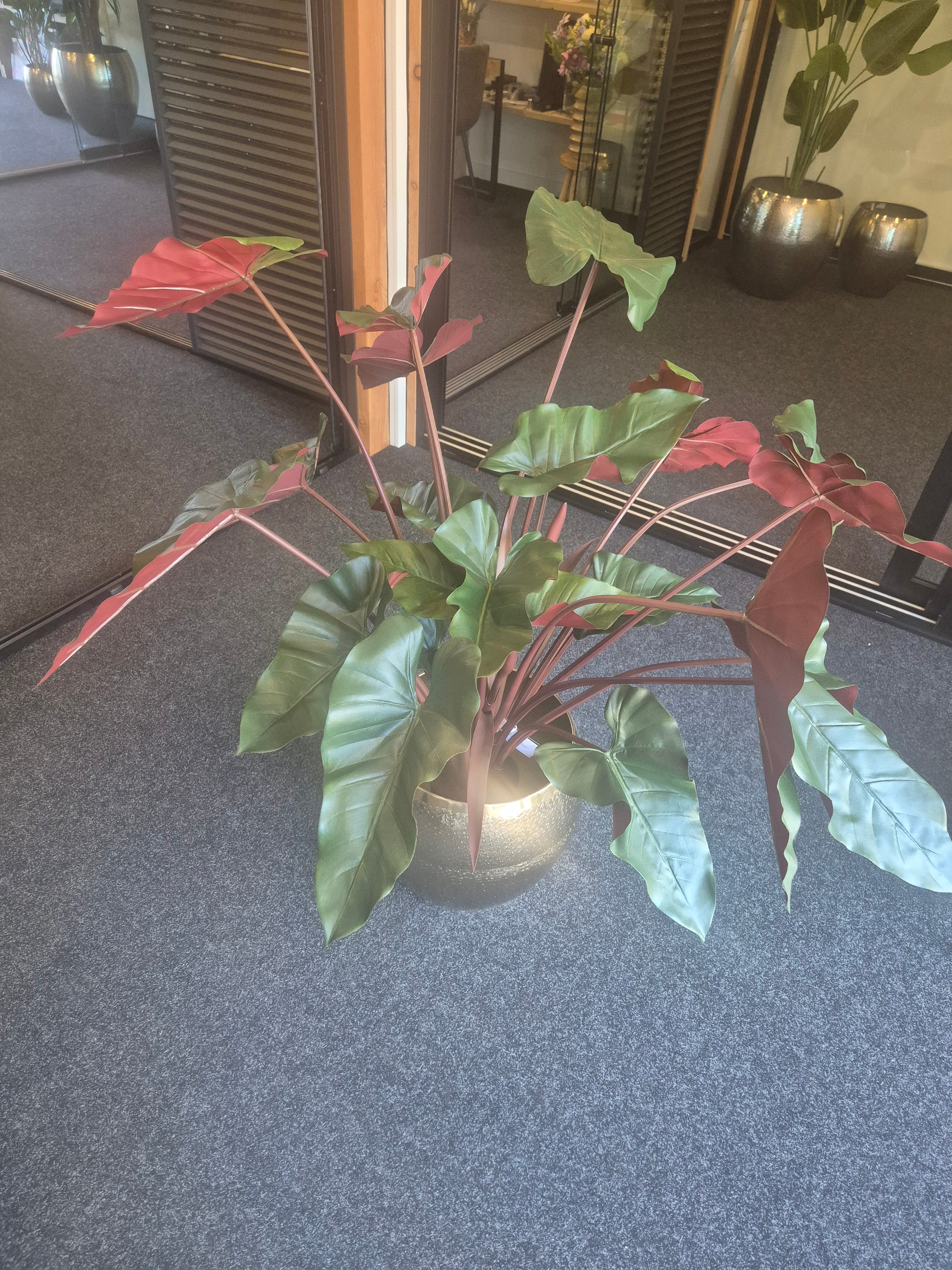 Philodendron XL Kunstplant Deluxe 120 cm Burgundy – Showroom Editie (incl. styling)