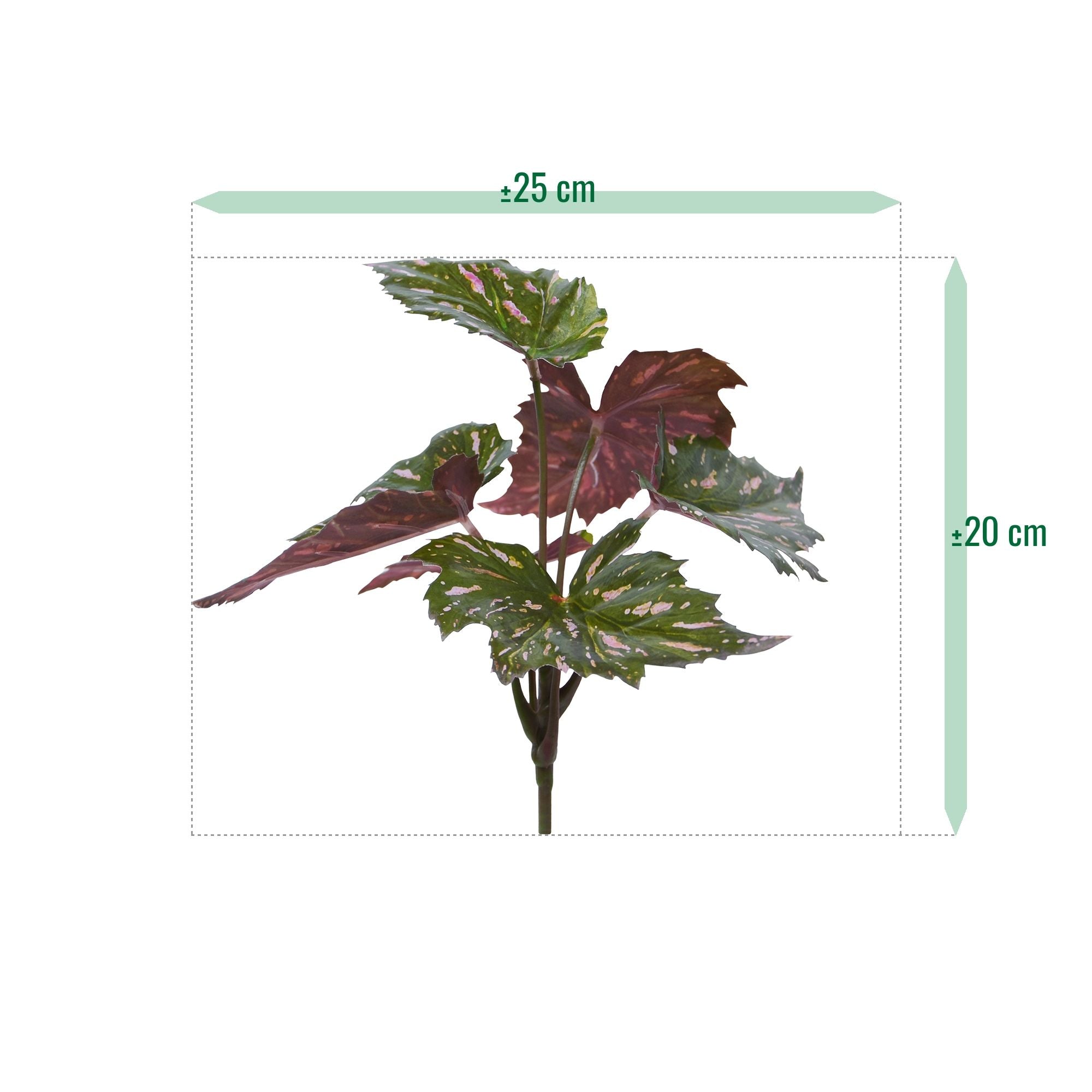 Begonia Rex kunstplant groen rood 20cm