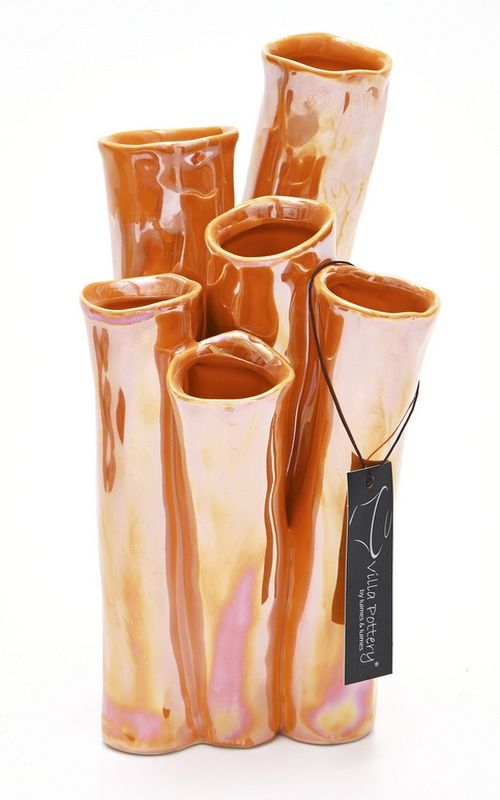 New Juul Vaas porselein 13x25cm Oranje / Goud / Blauw / Wit / Olijf