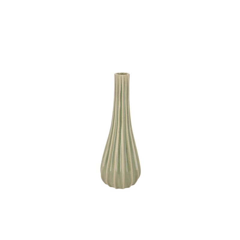 Gia gestreepte flesvaas Oudroze / Groen 11x11x28 cm