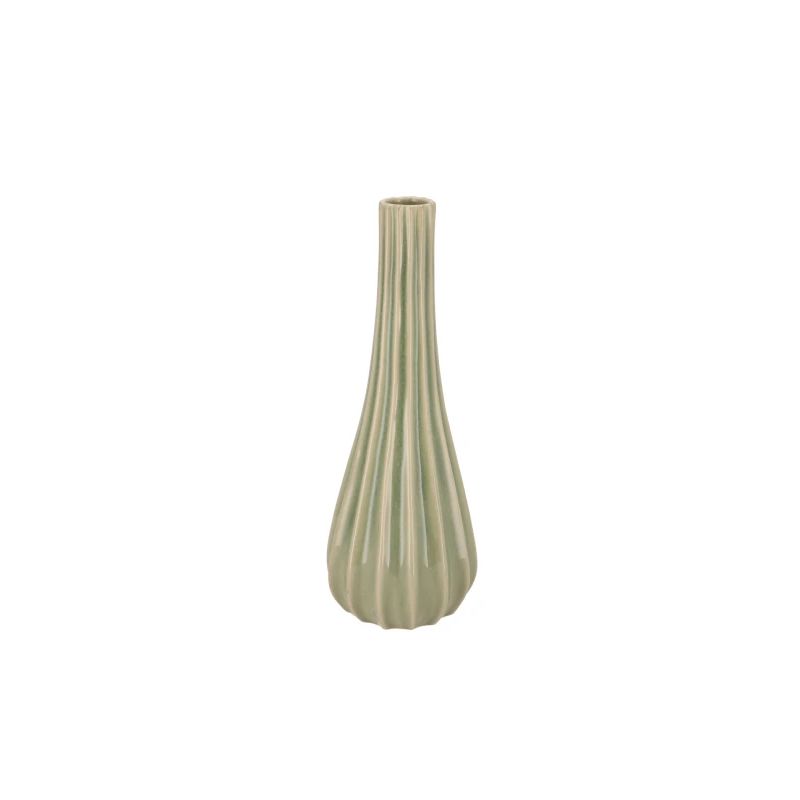 Gia groene gestreepte flesvaas 14x14x36 cm