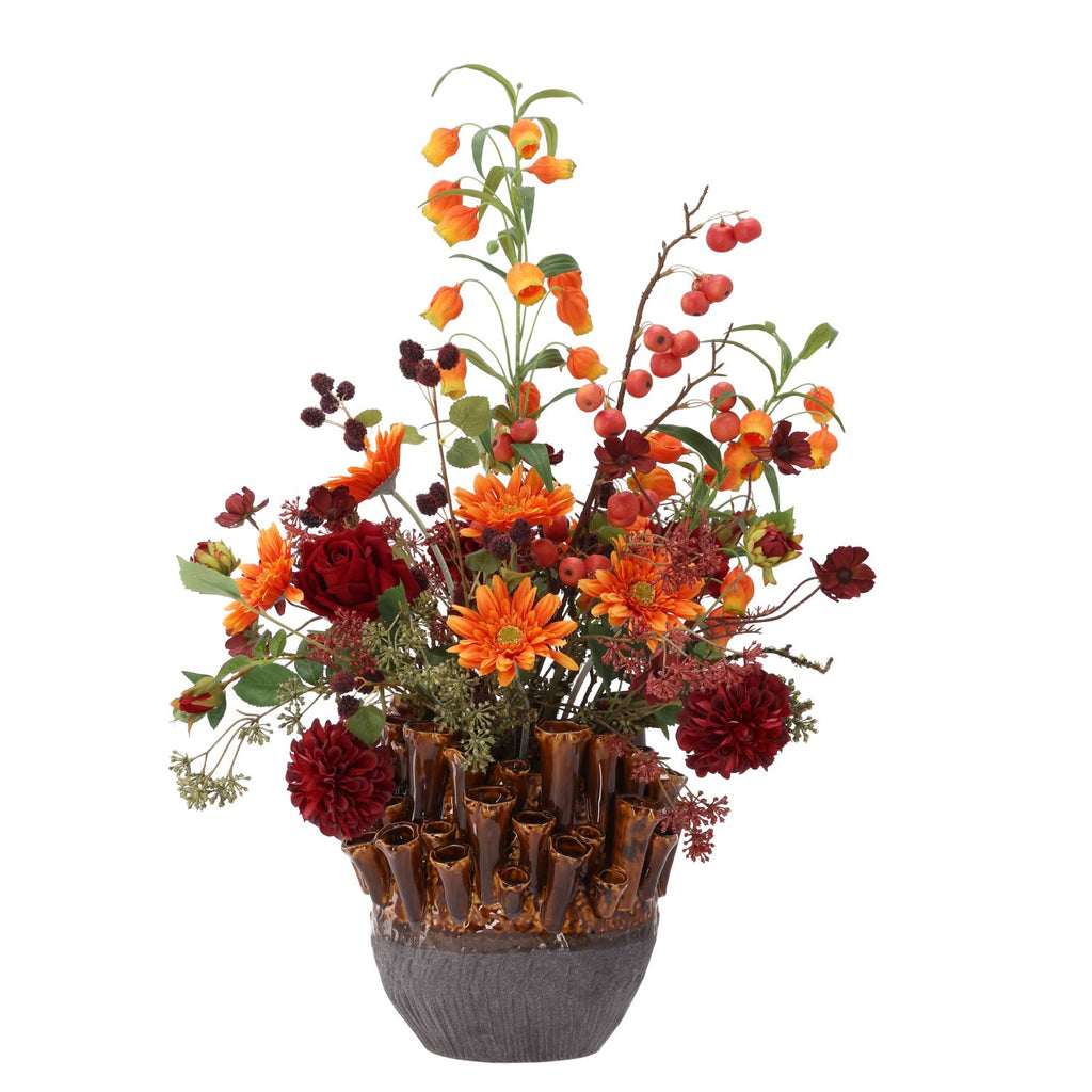 Kunst herfstboeket Bente Tunis 75cm inclusief vaas