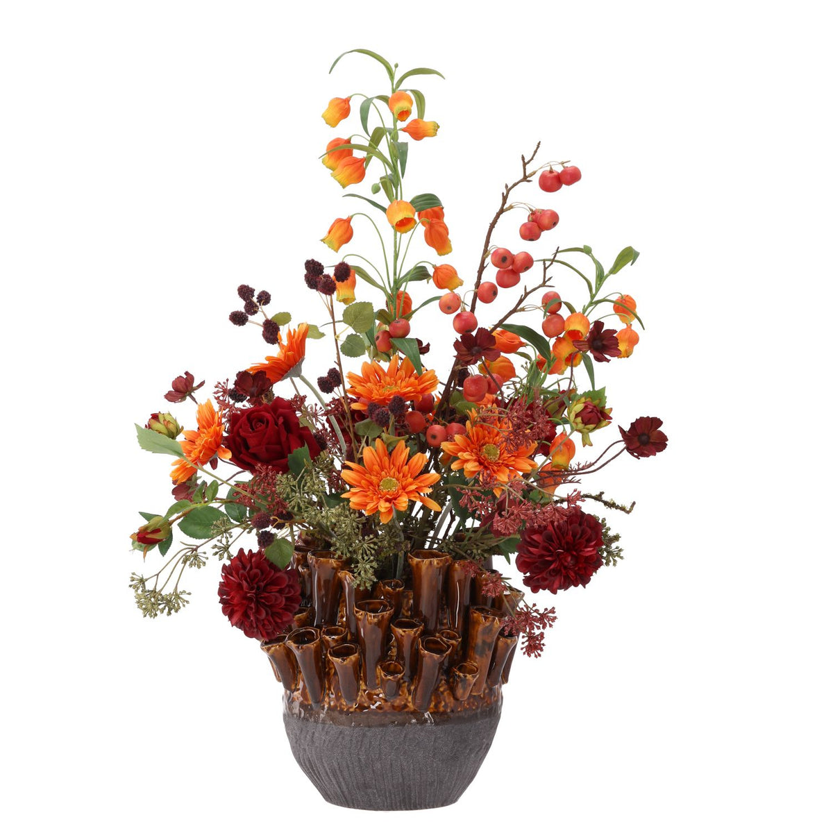 Kunst herfstboeket Bente Tunis 75cm inclusief vaas
