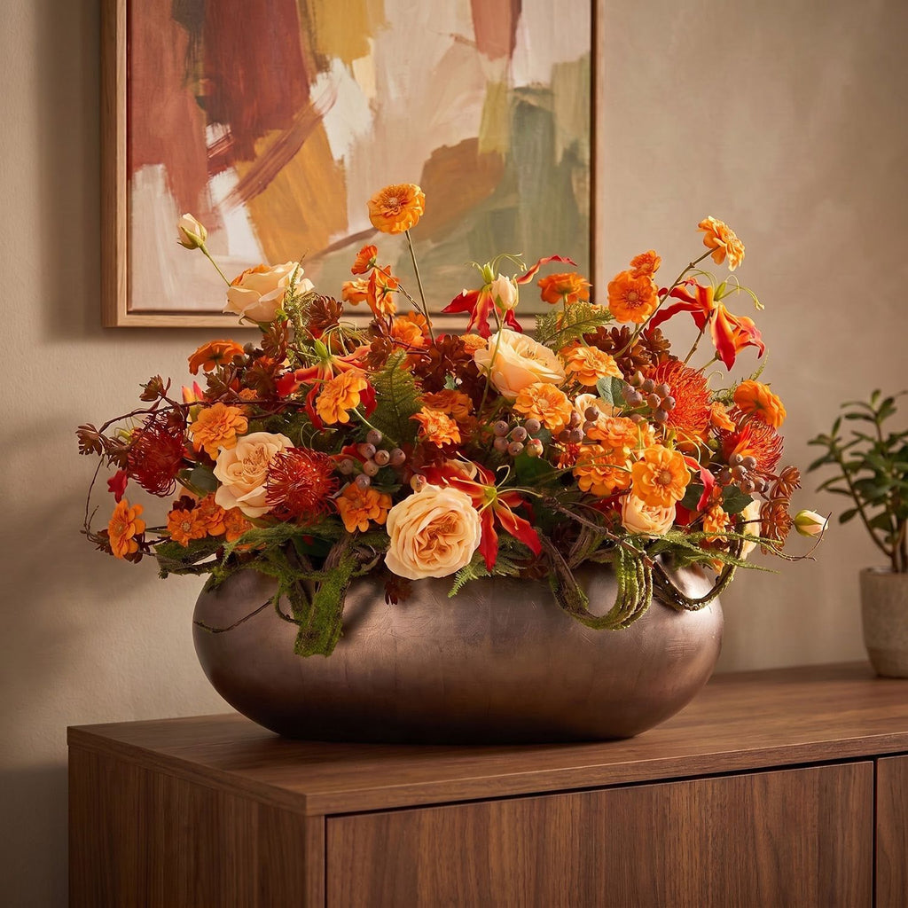 Kunstbloemstuk herfst Indy Santiago 60cm inclusief pot