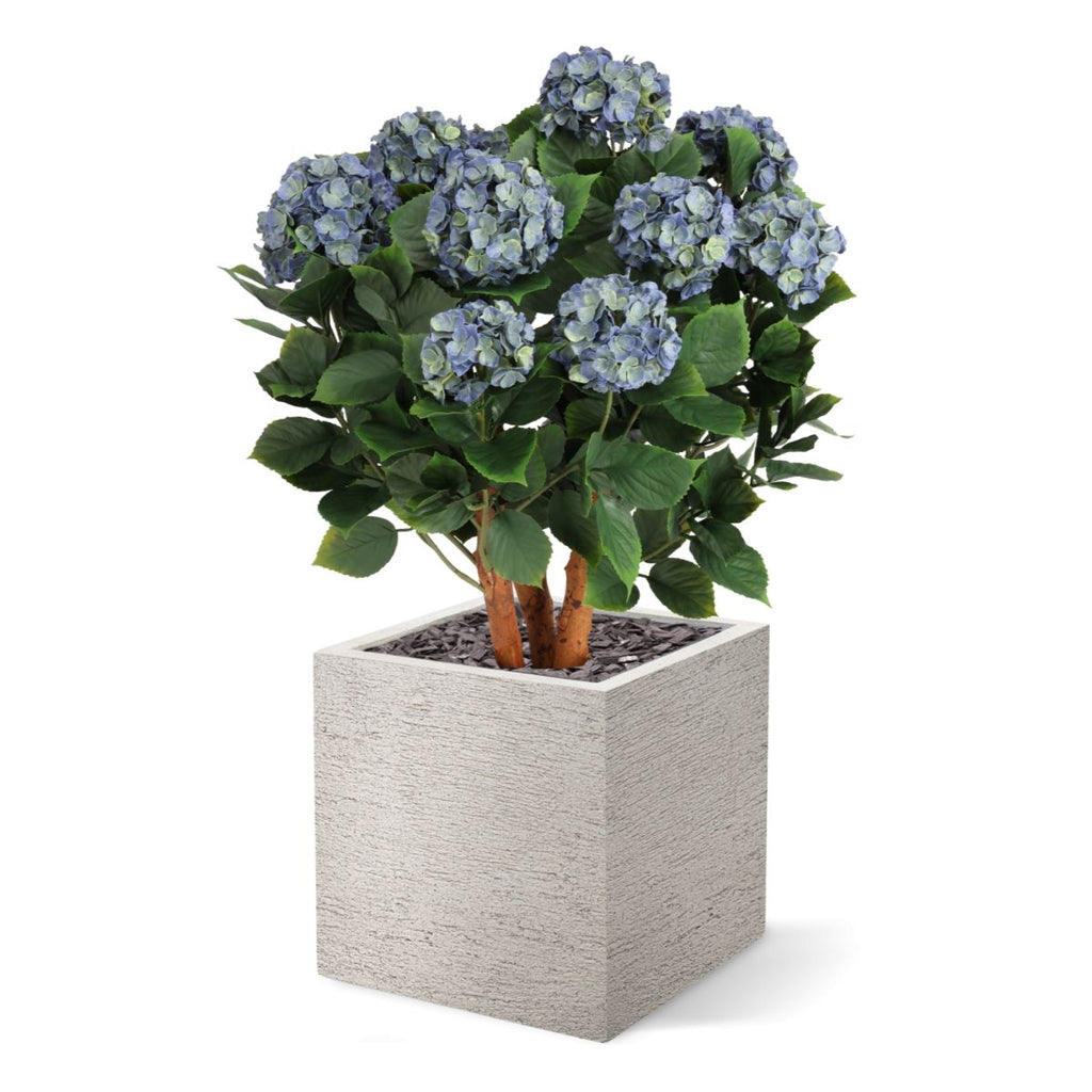 Blauwe kunsthortensia voor buiten met stelen van 80 cm, UV-bestendig.