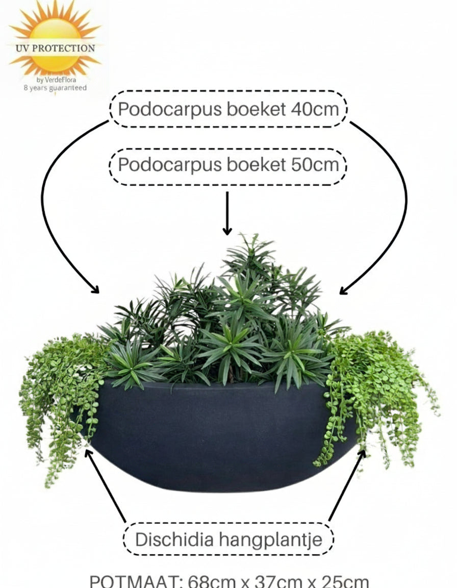 Kunstmatig boeket Podocarpus voor buiten, 50 cm, UV-bestendig.