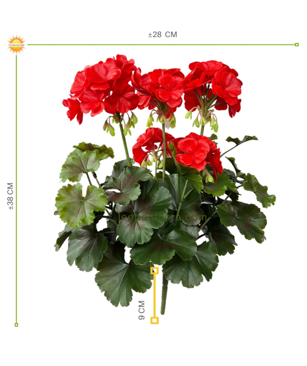 Geranium kunstboeket voor buiten, 38 cm, rood, UV-bestendig.
