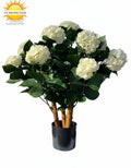 Kunsthortensia in wit, 80 cm, met UV-bescherming.