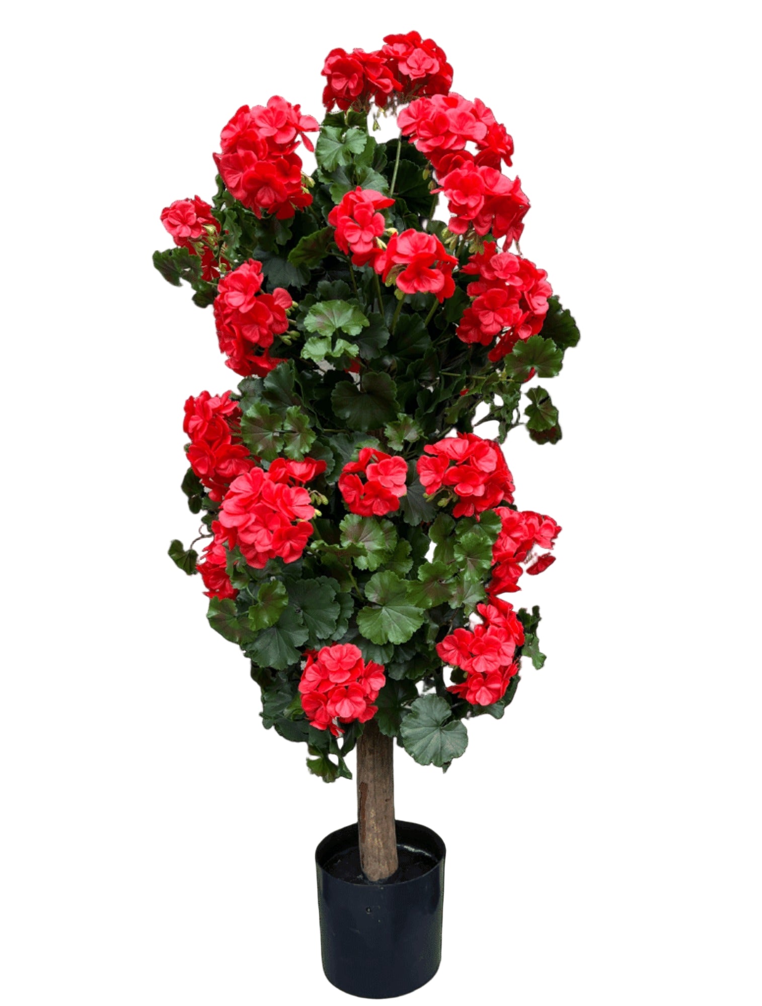 Kunstmatige plantenzuil met rode geraniums, 120 cm hoog, UV-bestendig.