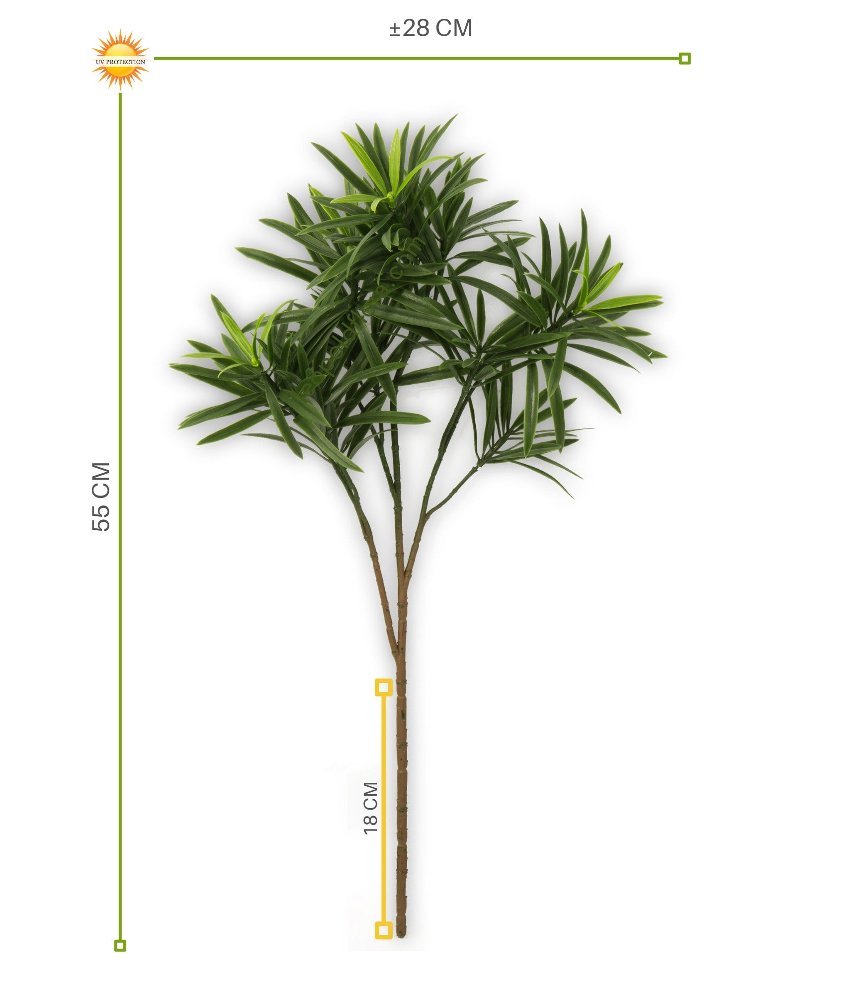 Kunstmatige Podocarpus-tak voor buiten, 55 cm, UV-beschermd.