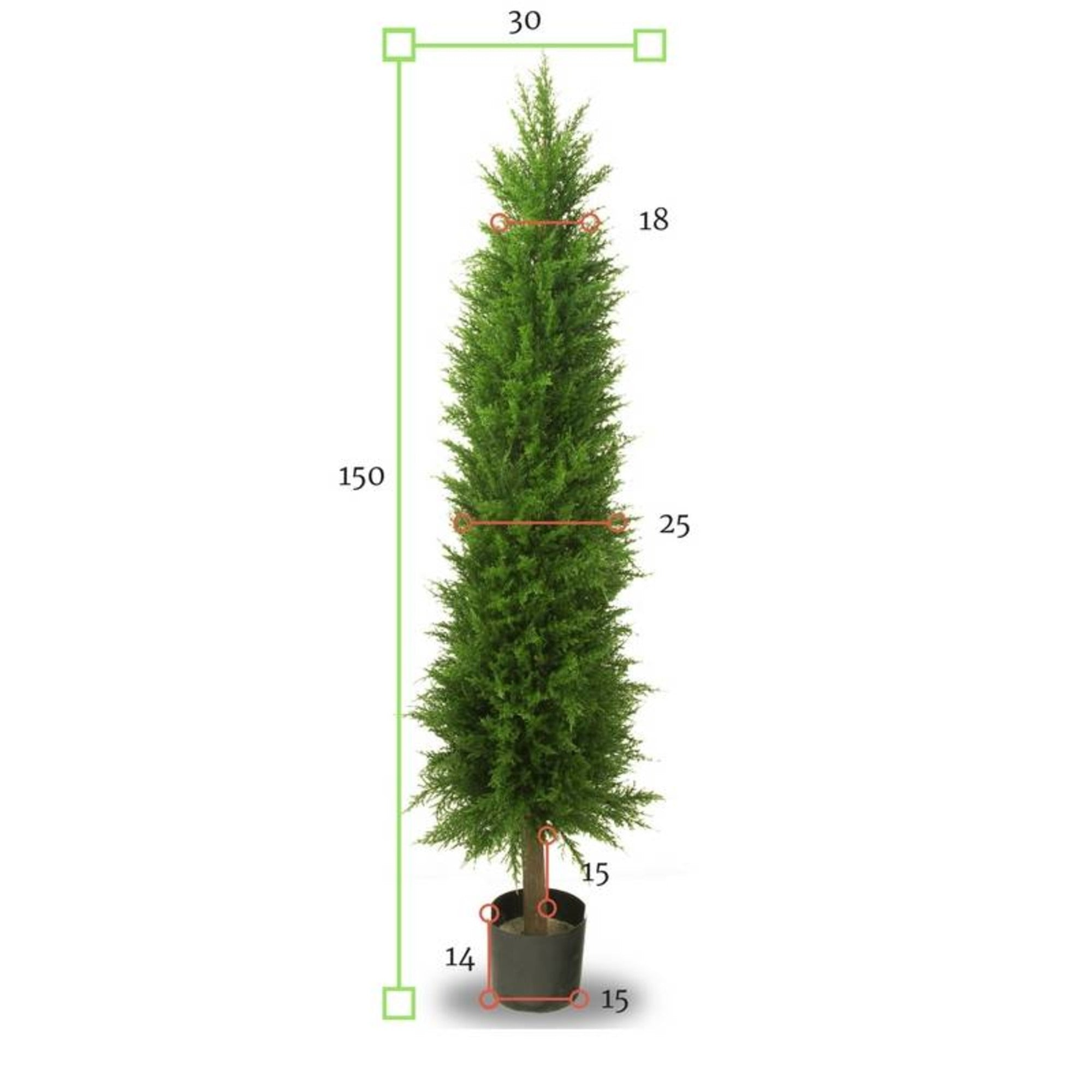 Kunstmatige buitenconifeer van 150 cm, UV-beschermd.