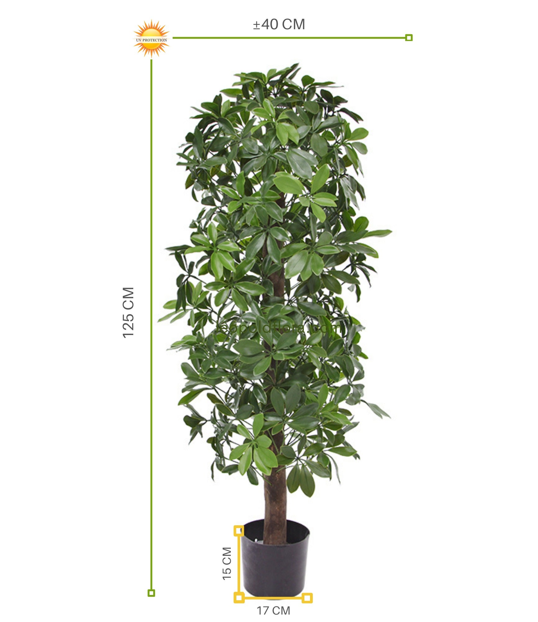Tropische, UV-beschermde kunstplant Schefflera voor buiten, 120 cm