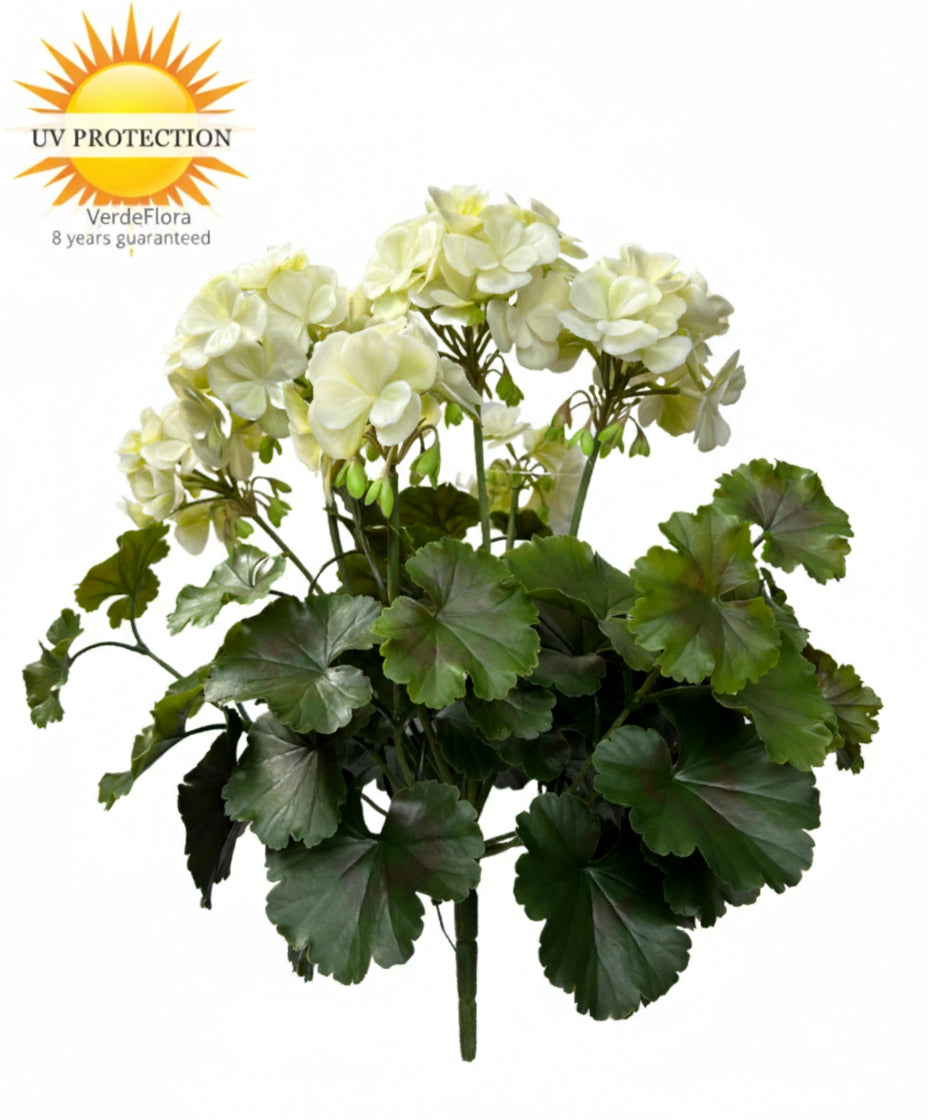 Extra grote witte, UV-bestendige kunstmatige geranium voor buiten, UV-bestendig.