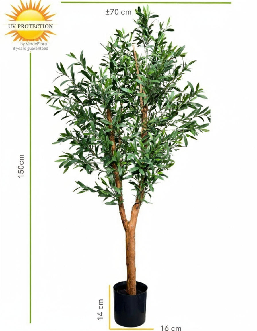 Imitatie olijfboom van 150 cm met hardhouten stam