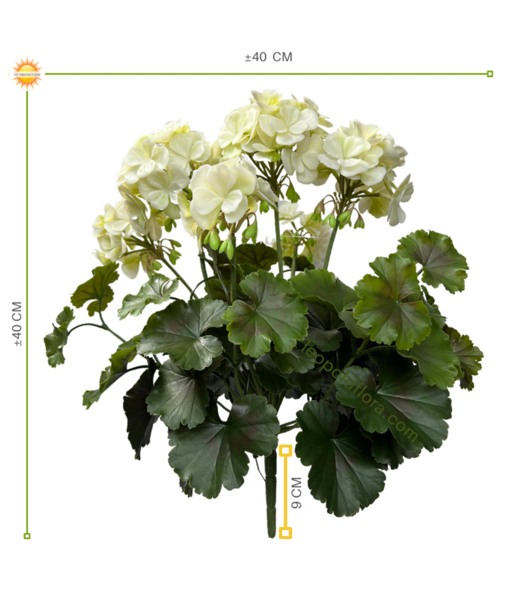 Extra grote witte, UV-bestendige kunstmatige geranium voor buiten, UV-bestendig.