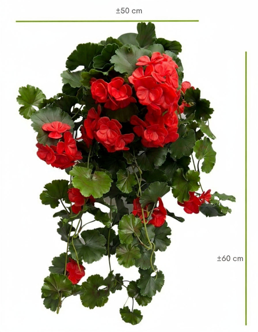 Kunstmatige hangende geranium voor buiten, 65 cm, UV-rood