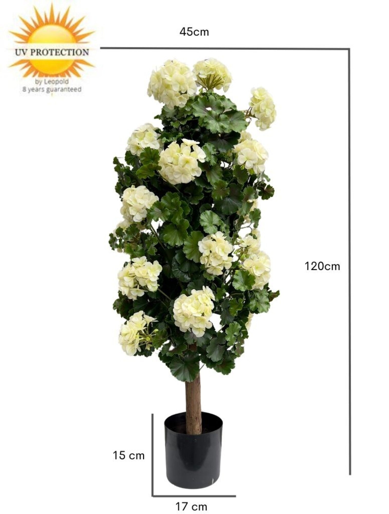 Kunstmatige geraniumzuilplant 120 cm UV-crèmewit