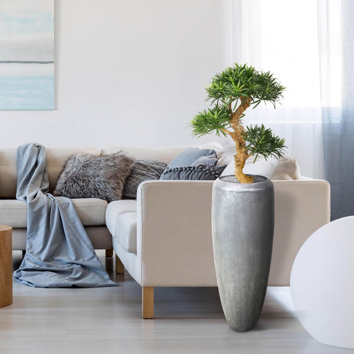 Podocarpus kunstbonsai boom deluxe op voet 65cm
