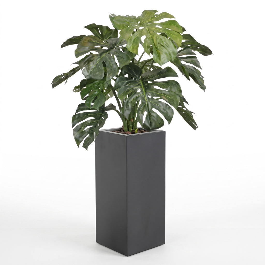 Monstera deluxe kunstplant 75 cm kopen, levensecht kunstblad in luxe antraciet pot, VerdeFlora webshop