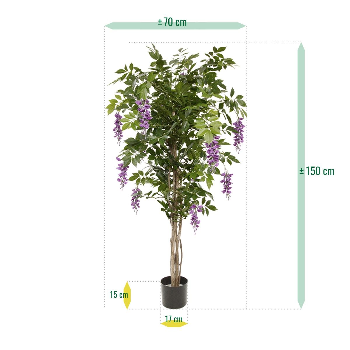 Wisteria kunstboom 150cm - Lila / Geel